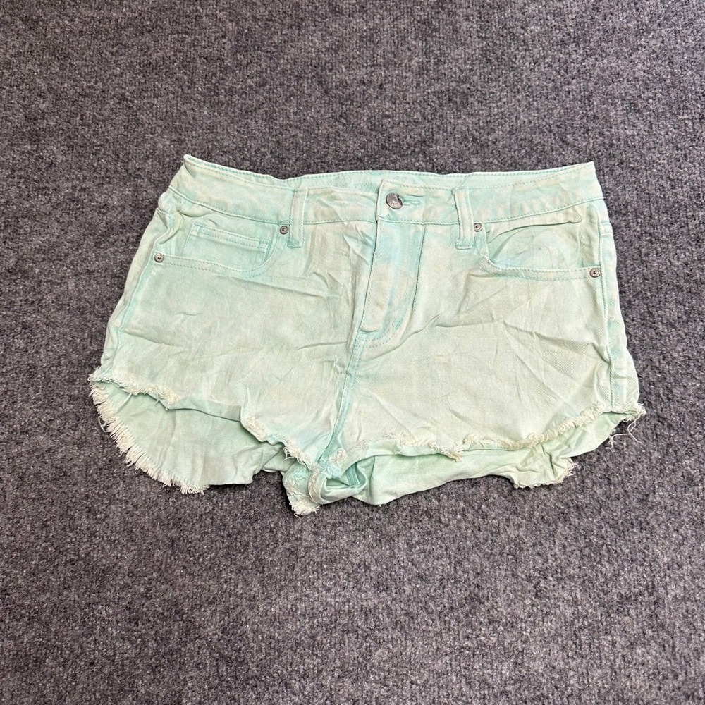 dELiA*s Shorts Womens Size 7/8 Mint Green Acid Wash Raw Hem Denim Cutoff Casual